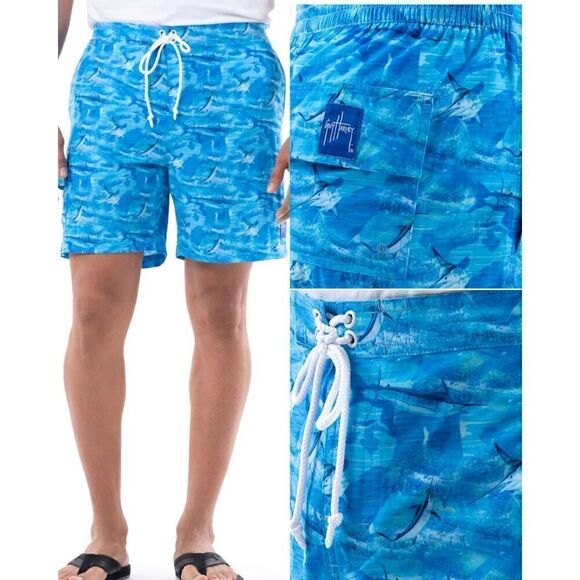 Guy Harvey NWT Men's Camo Original 7" Volley Swim Trunk Short Athletic Small - Picture 1 of 9